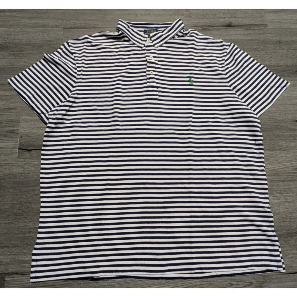 Polo Ralph Lauren Men's Blue & White Striped‎ Featherweight Mesh Polo Size XL